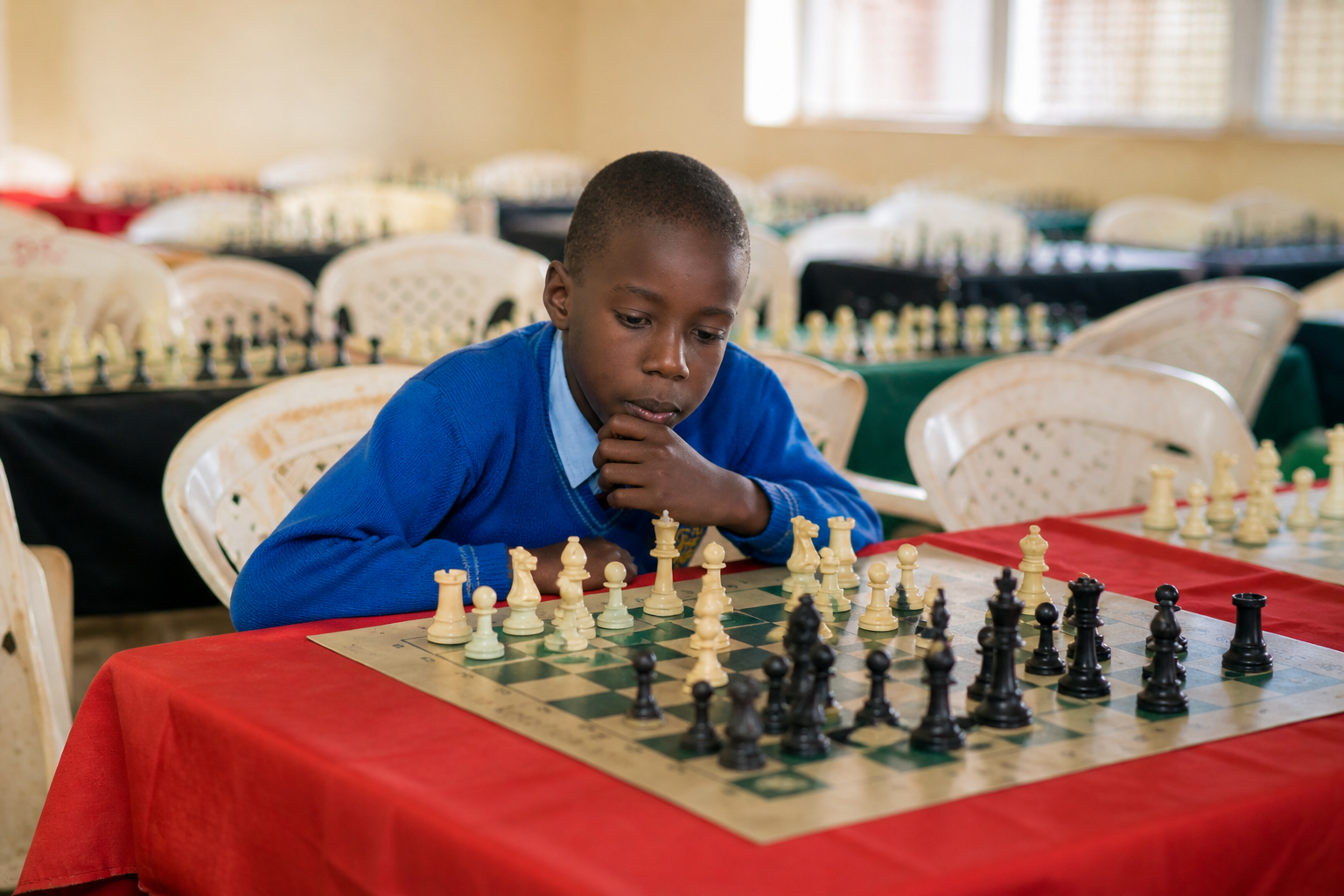 Students playing chess